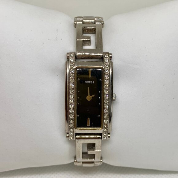 Guess women watch silver tone 17mm rectangle rhinestones quartz 5.75” running - Picture 1 of 8